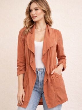 Brand New: Max Jeans Rust Drawstring Open-Front Utility Jacket